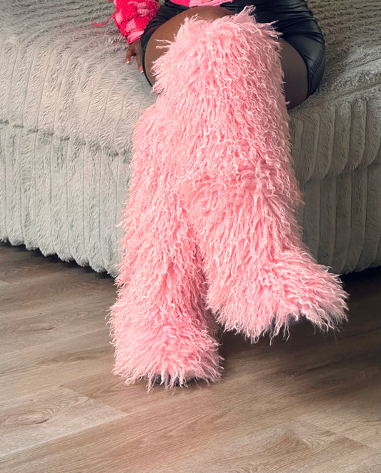 Pink Teddy fur Boots